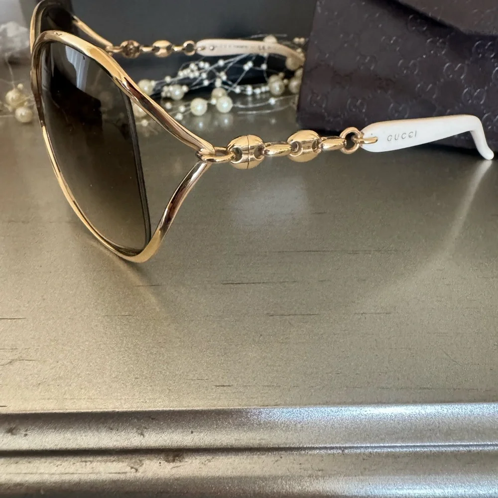 Gucci Gold and White Aviator Sunglasses